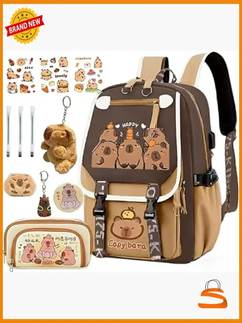 Large Capacity Waterproof Backpack with Pins and Accessories